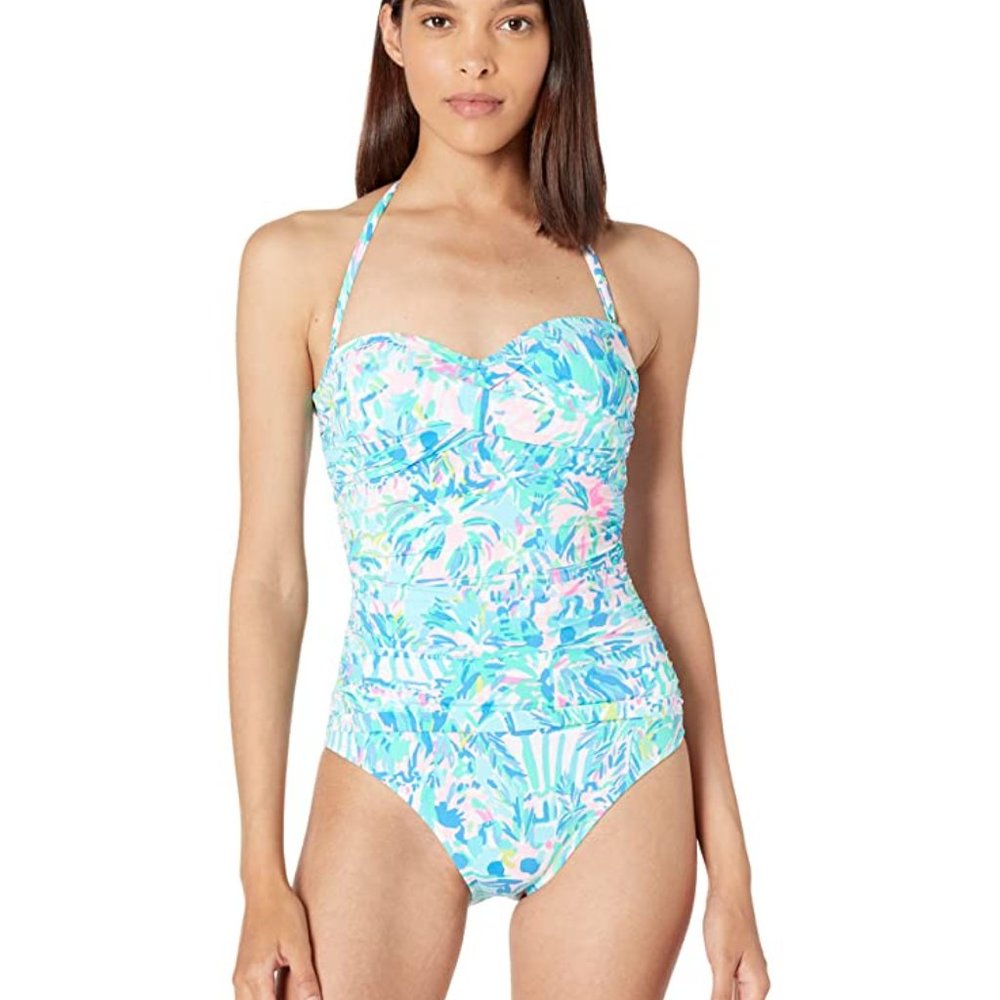 NWT Lilly Pulitzer Blue Ibiza Canbana Cocktail One piece Swimsuit Size 0